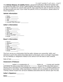 Valid Vehicle Release of Liability Template