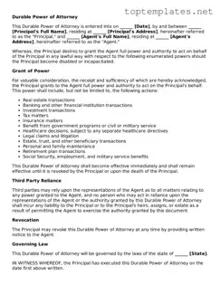 Valid Durable Power of Attorney Template