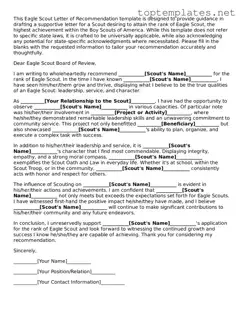 Valid Eagle Scout Letter of Recommendation Template