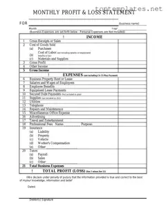 Free Profit And Loss PDF Form