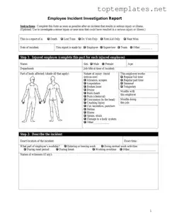 Free Employee Accident Report PDF Form