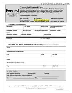 Free Everest University Transcript PDF Form