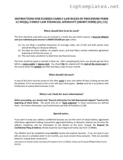 Free Florida Financial Affidavit Short 12.902(b) PDF Form