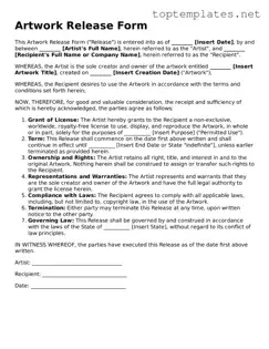 Valid Artwork Release Template