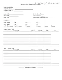 Free High School Transcript PDF Form