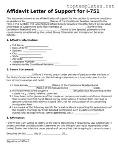 Valid Affidavit Letter of Support for I-751 Template