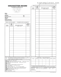 Free Immunization Record PDF Form