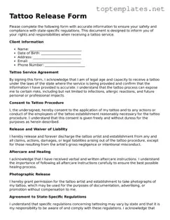 Valid Tattoo Release Template