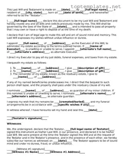 Valid Last Will and Testament Template