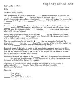 Valid Grant Letter of Intent Template