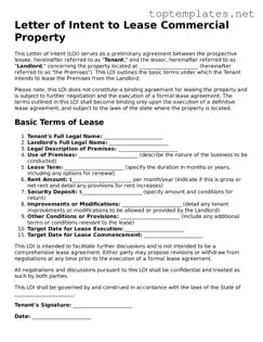 Valid Letter of Intent to Lease Commercial Property Template