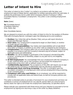 Valid Letter of Intent to Hire Template