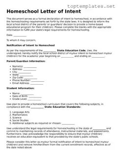 Valid Homeschool Letter of Intent Template