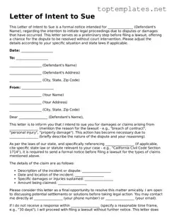 Valid Letter of Intent to Sue Template
