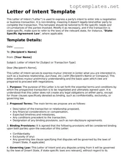 Valid Letter of Intent Template