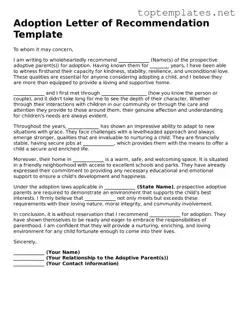 Valid Adoption Letter of Recommendation Template