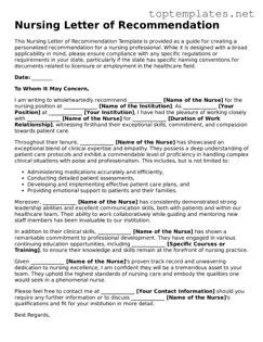 Valid Nursing Letter of Recommendation Template