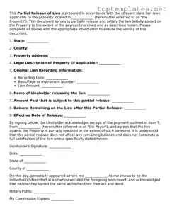 Valid Partial Release of Lien Template