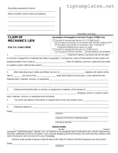 Free Mechanics Lien California PDF Form