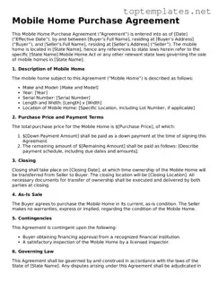 Valid Mobile Home Purchase Agreement Template