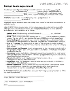 Valid Garage Lease Agreement Template
