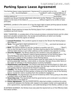 Valid Parking Space Lease Agreement Template