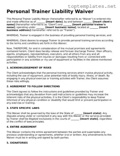 Valid Personal Trainer Liability Waiver Template