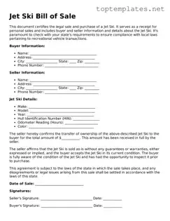 Valid Jet Ski Bill of Sale Template