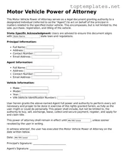 Valid Motor Vehicle Power of Attorney Template