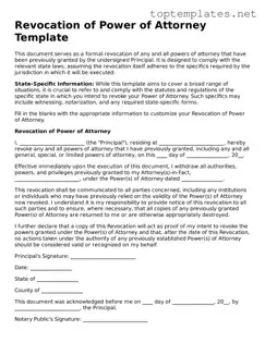 Valid Revocation of Power of Attorney Template