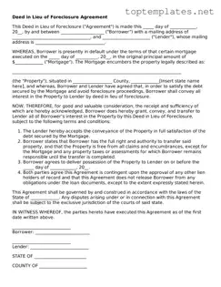 Valid Deed in Lieu of Foreclosure Template