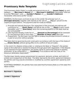 Valid Promissory Note Template