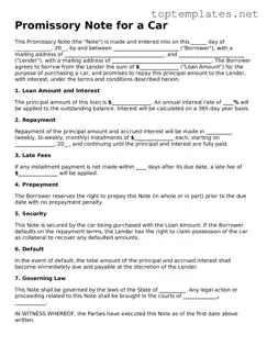 Valid Promissory Note for a Car Template