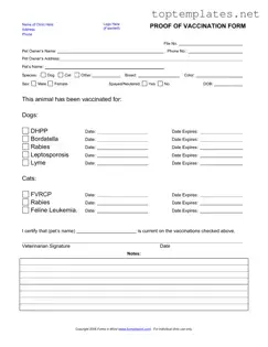 Free Proof Of Vaccination Dog PDF Form