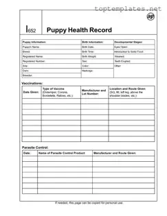 Free Puppy Health Record PDF Form