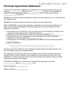 Valid Purchase Agreement Addendum Template