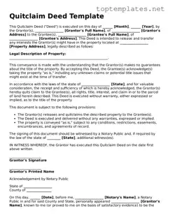 Valid Quitclaim Deed Template