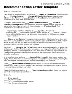 Valid Recommendation Letter Template