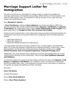 Valid Marriage Support Letter for Immigration Template