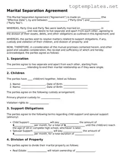 Valid Marital Separation Agreement Template
