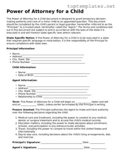 Valid Power of Attorney for a Child Template
