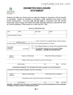 Free Texas Odometer Statement PDF Form