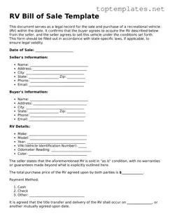 Valid RV Bill of Sale Template