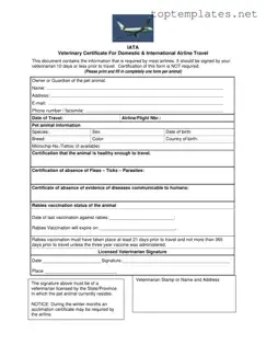 Free Veterinary Certificate Travel PDF Form