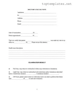 Free Doctors Excuse Note PDF Form