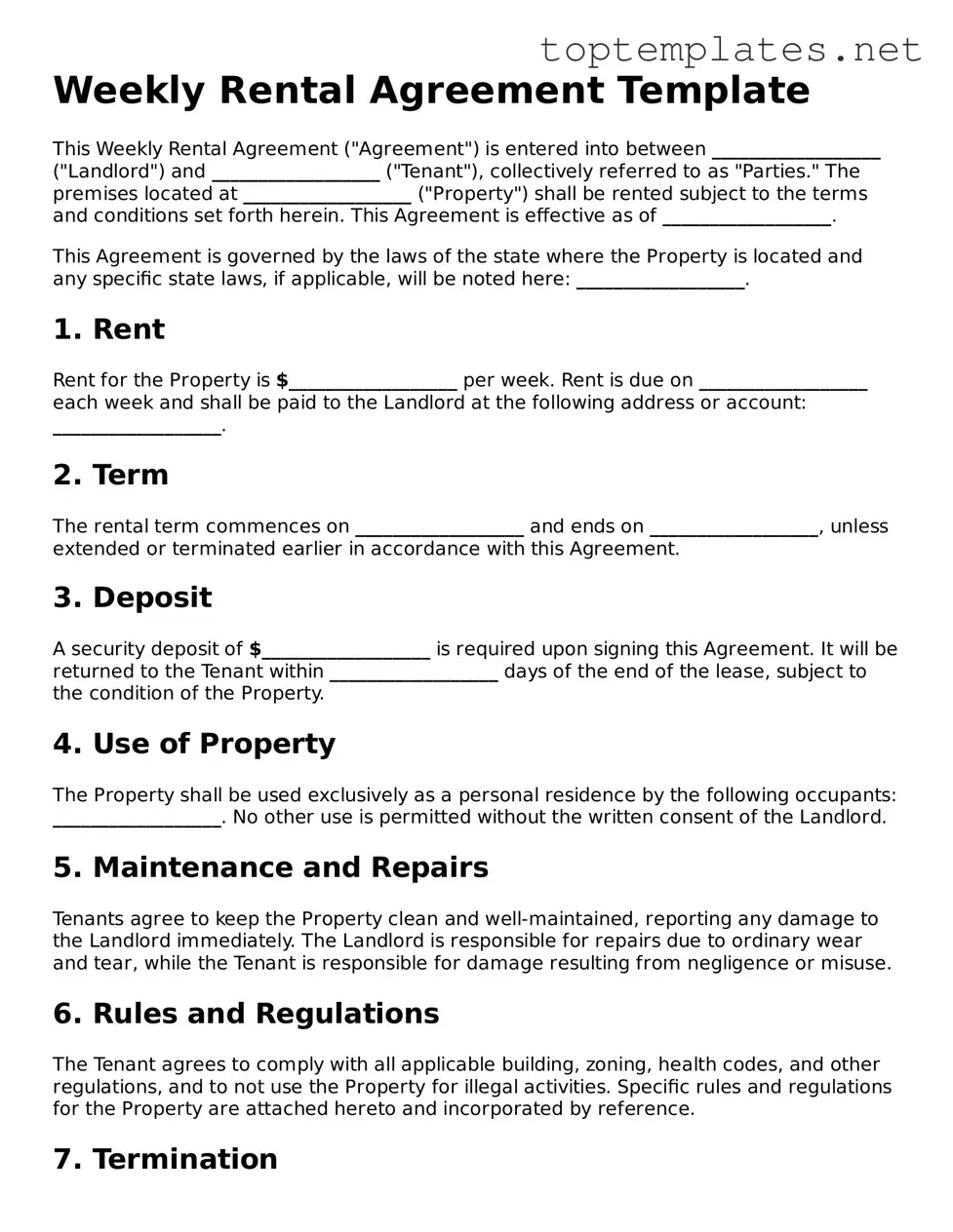 Valid Weekly Rental Agreement Template