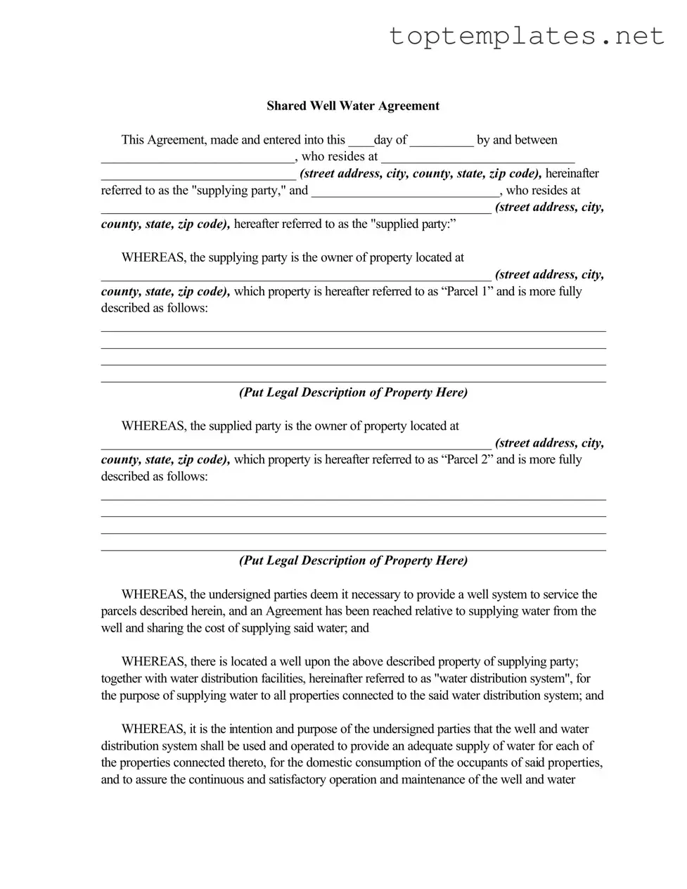 Free Shared Well Agreement PDF Form