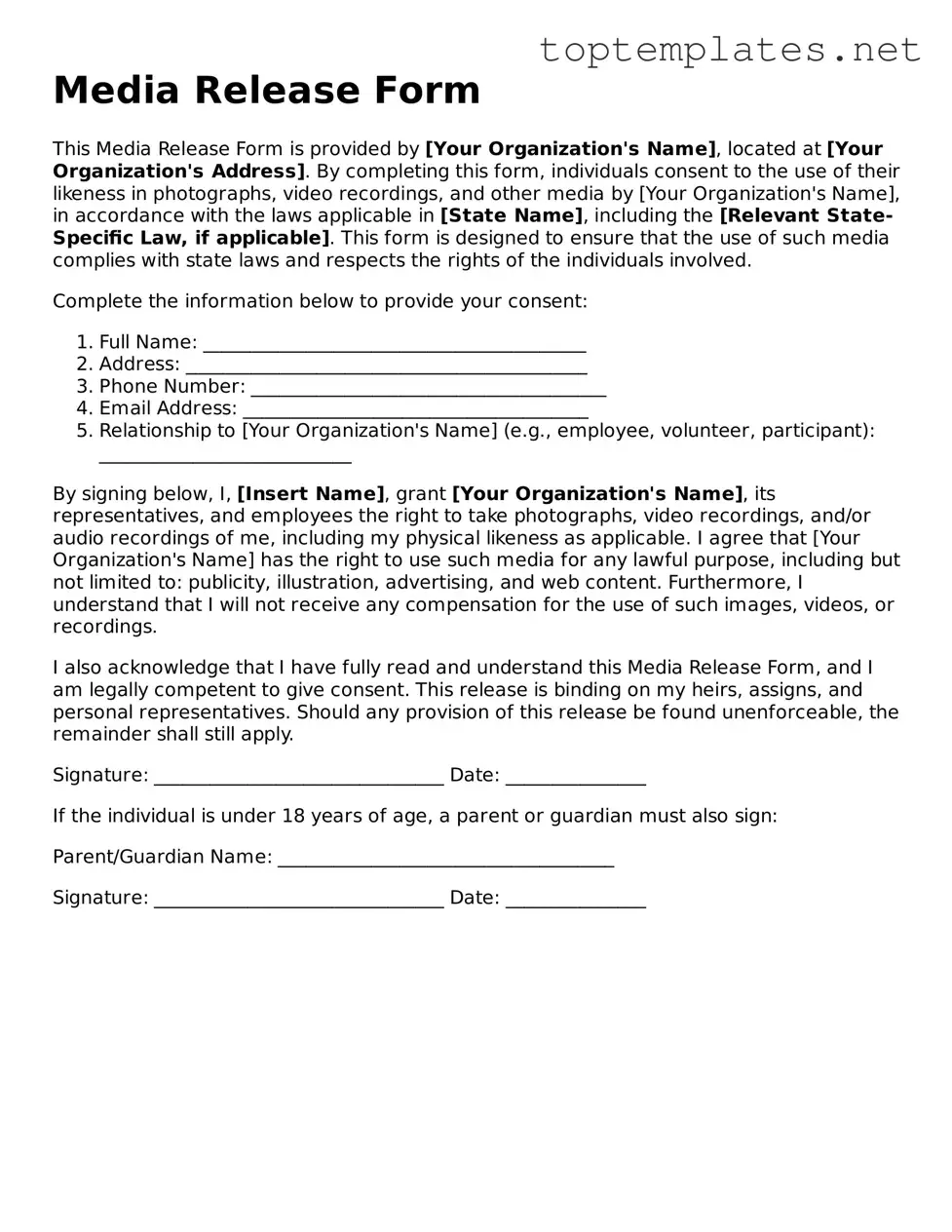 Valid Media Release Template
