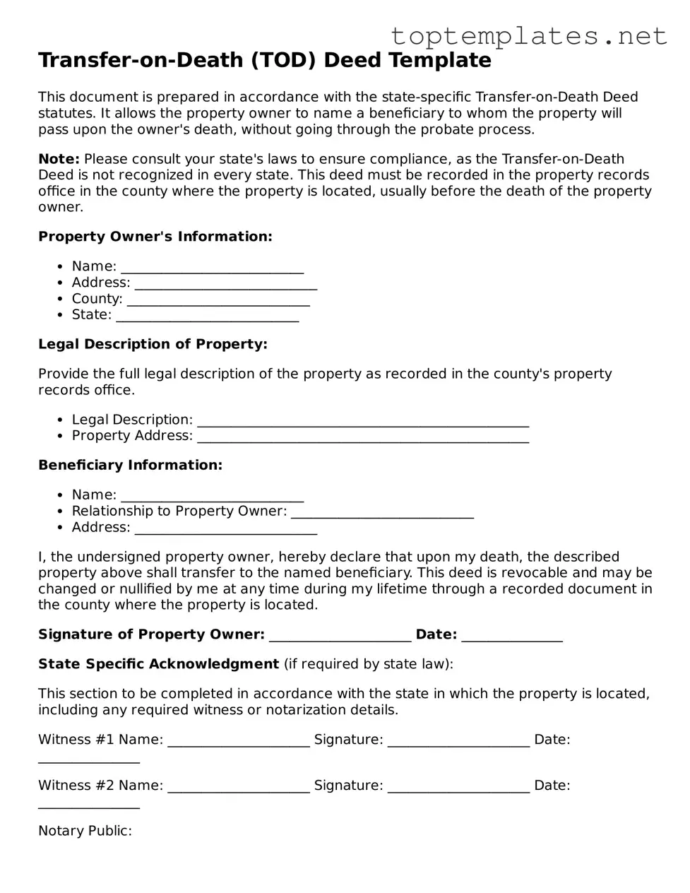 Valid Transfer-on-Death Deed Template