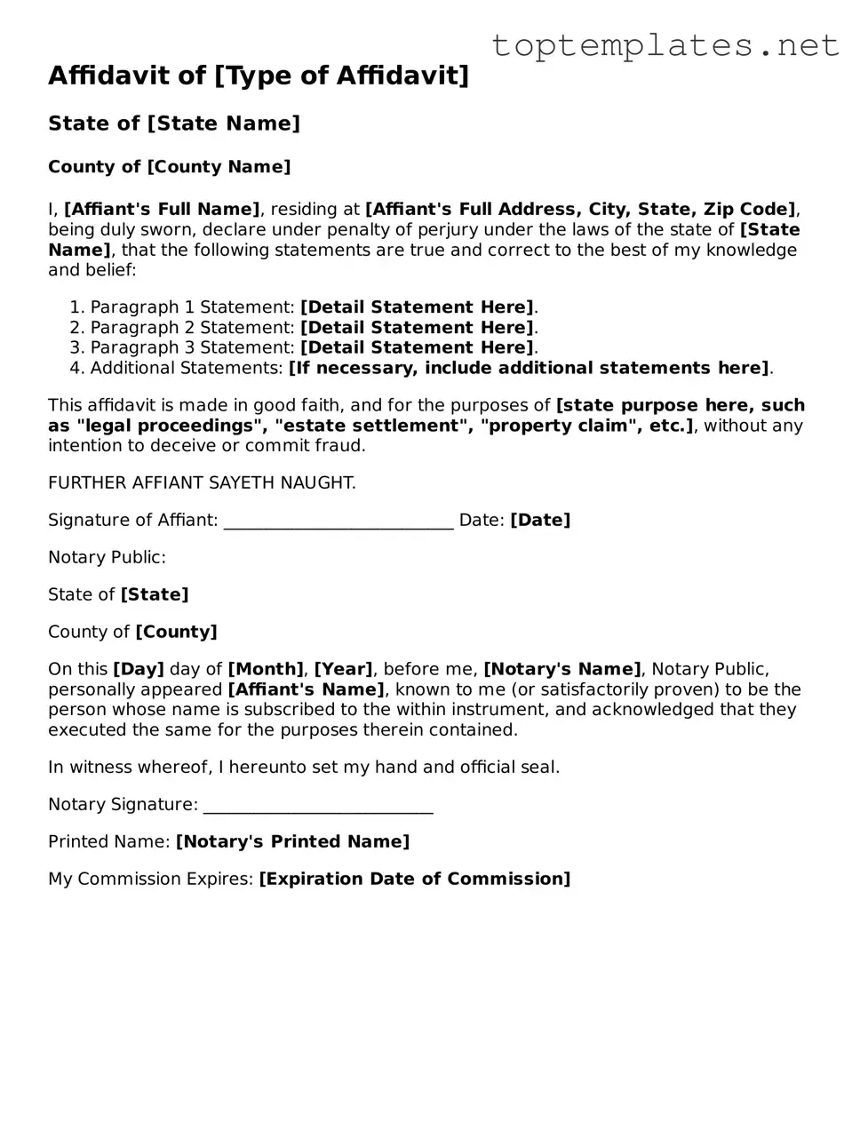 Valid Affidavit Template
